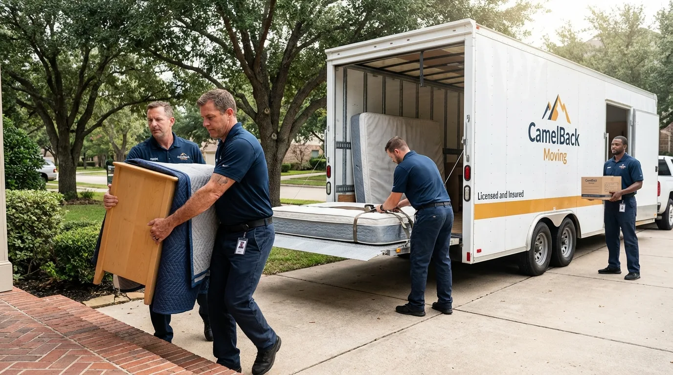 Crew loading residential truck for cross-state move from Hartville, OH