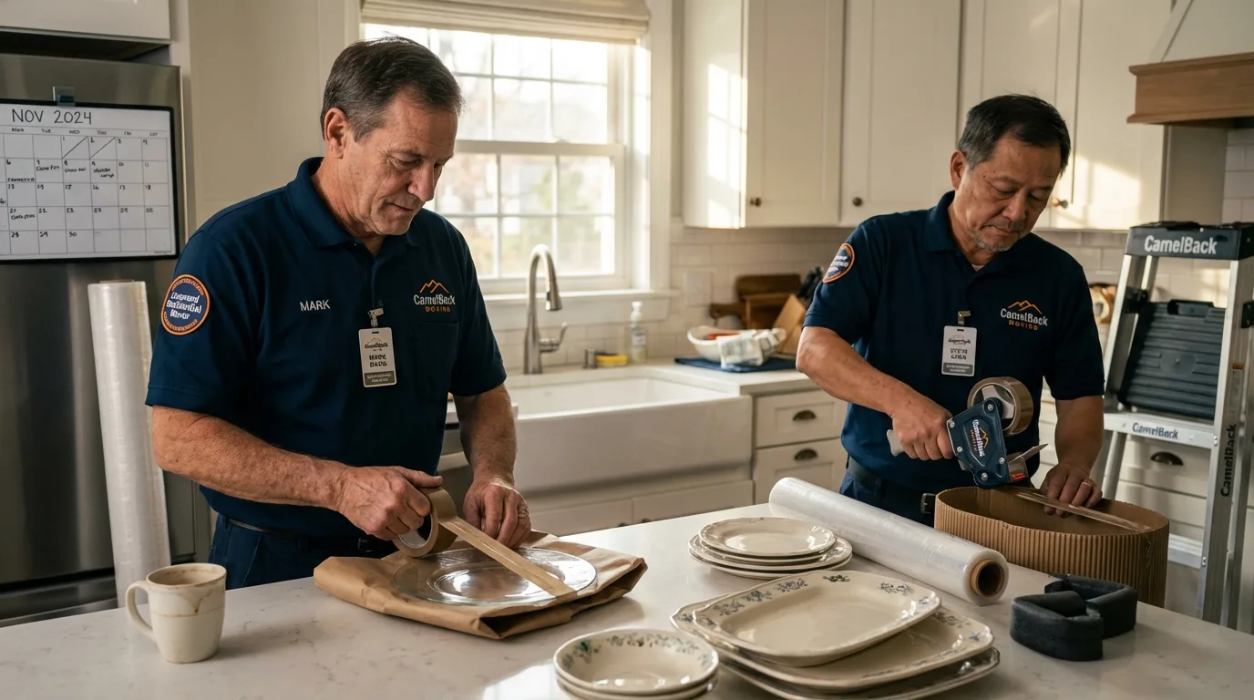 Professional crew packing kitchen dishware in Hartville, OH