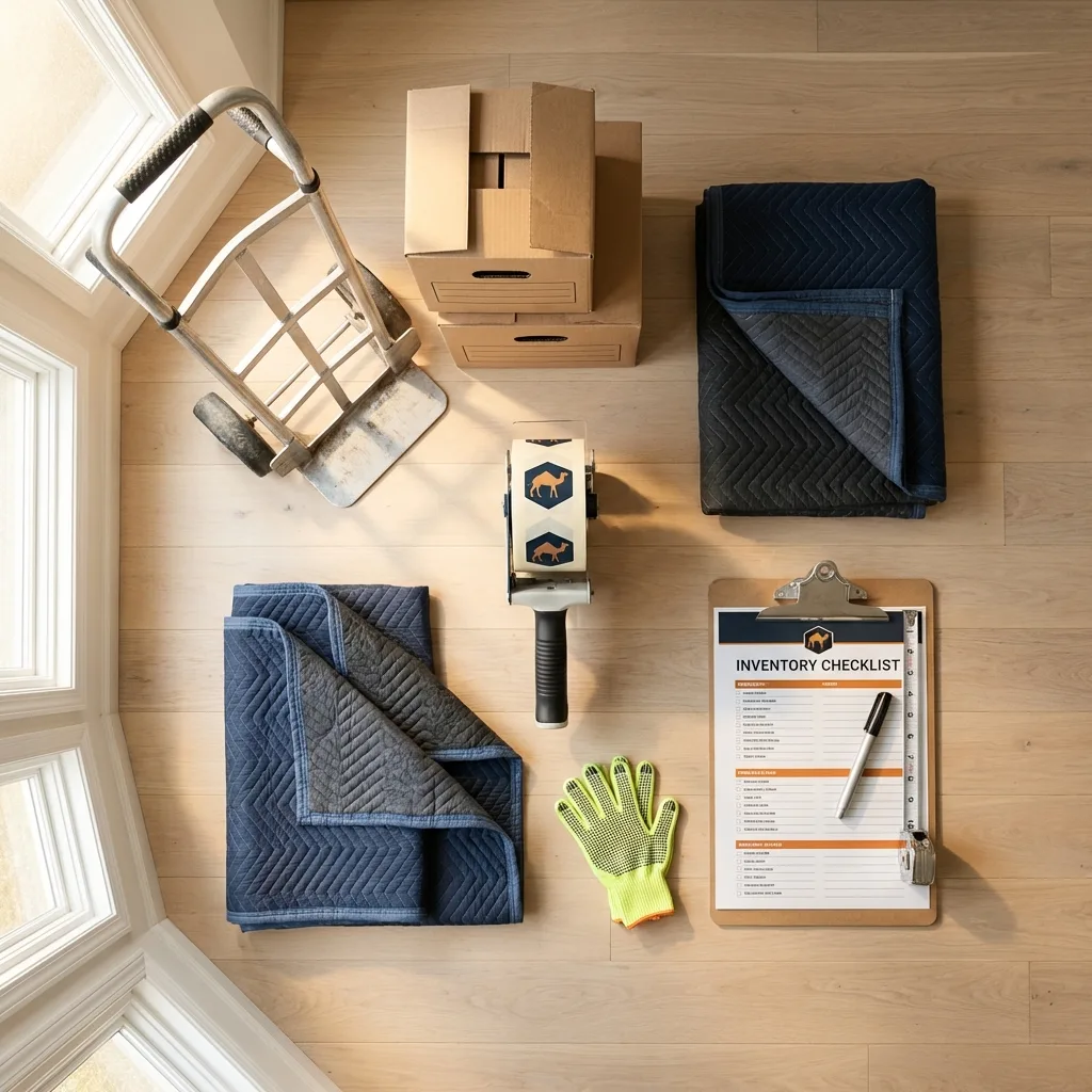 Professional moving supplies and packing materials layout for Hartville residential relocations
